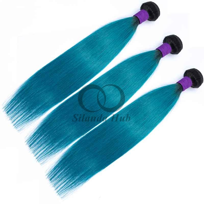 #T1B/Blue Straight Remy Human Hair Bundles Sew In Weave Bundles Brazilian Bundle Deals