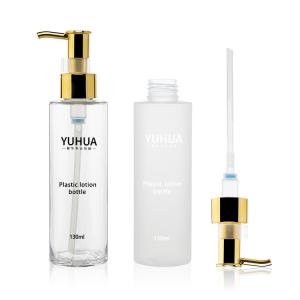 Quality PET Plastic Cylindrical Cosmetic Shampoo Pump Bottle Gold Collar Pump 130/150ml wholesale