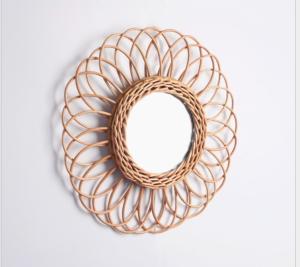 Quality Wall Mounted Hanging Make Up Decoration Handmade Woven Rattan Wicker Willow Wood Round Oval Shape Full Length Mirror wholesale