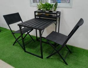 Quality Plastic Steel Garden Folding Table And Chairs 5mm Tempered Glass With Flower Stand wholesale