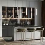 European Style Kitchen Cabinet with Glass Door and Fireproof Wall Shelf Liner