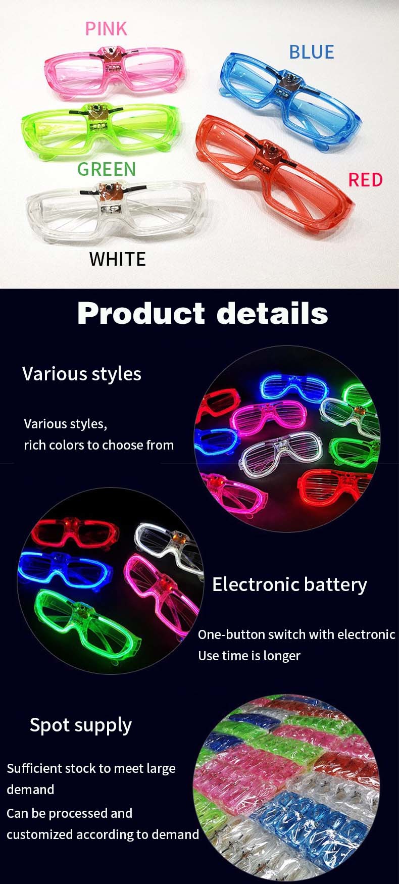 LED Toy Color Shutter Glow Glasses Party LED Eye Glasses Birthday Party Supplies Flash Changing 3D Luminous Glasses