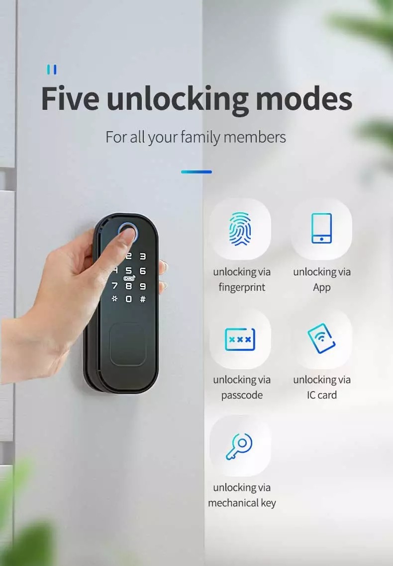 Bluetooth Fingerprint Rim Keypad Mechanical Key Nfc French Door Security Locks