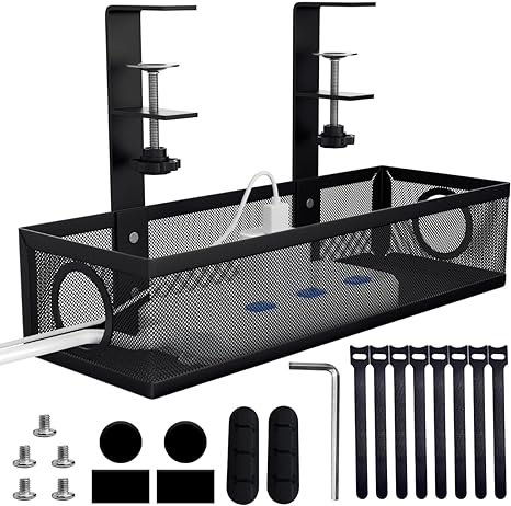 Powder Coated Cable Cord Tray Desk Wire Management with Adhesive Mount and Wall Mount