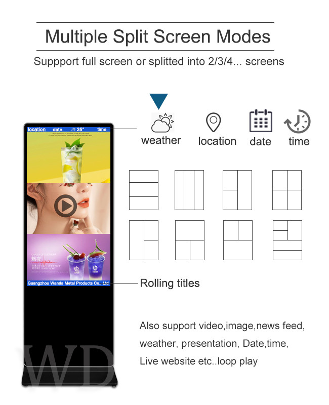 AC100- 240V Grade A Floor Standing Lcd Digital Signage For Marketing Application