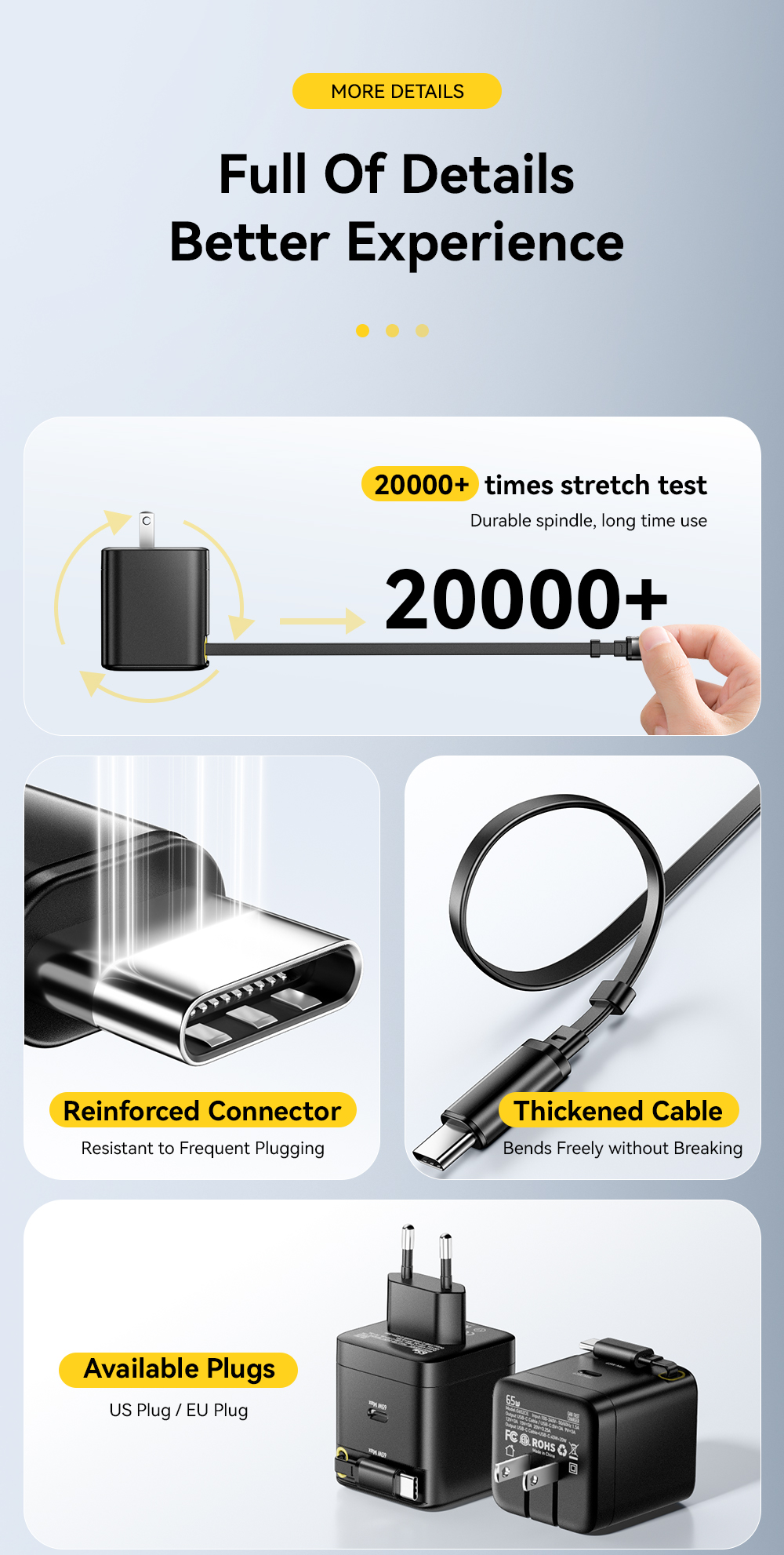 ESSAGER G652CU Series 65W Built-In USB-C Cable GaN USB-C Charger