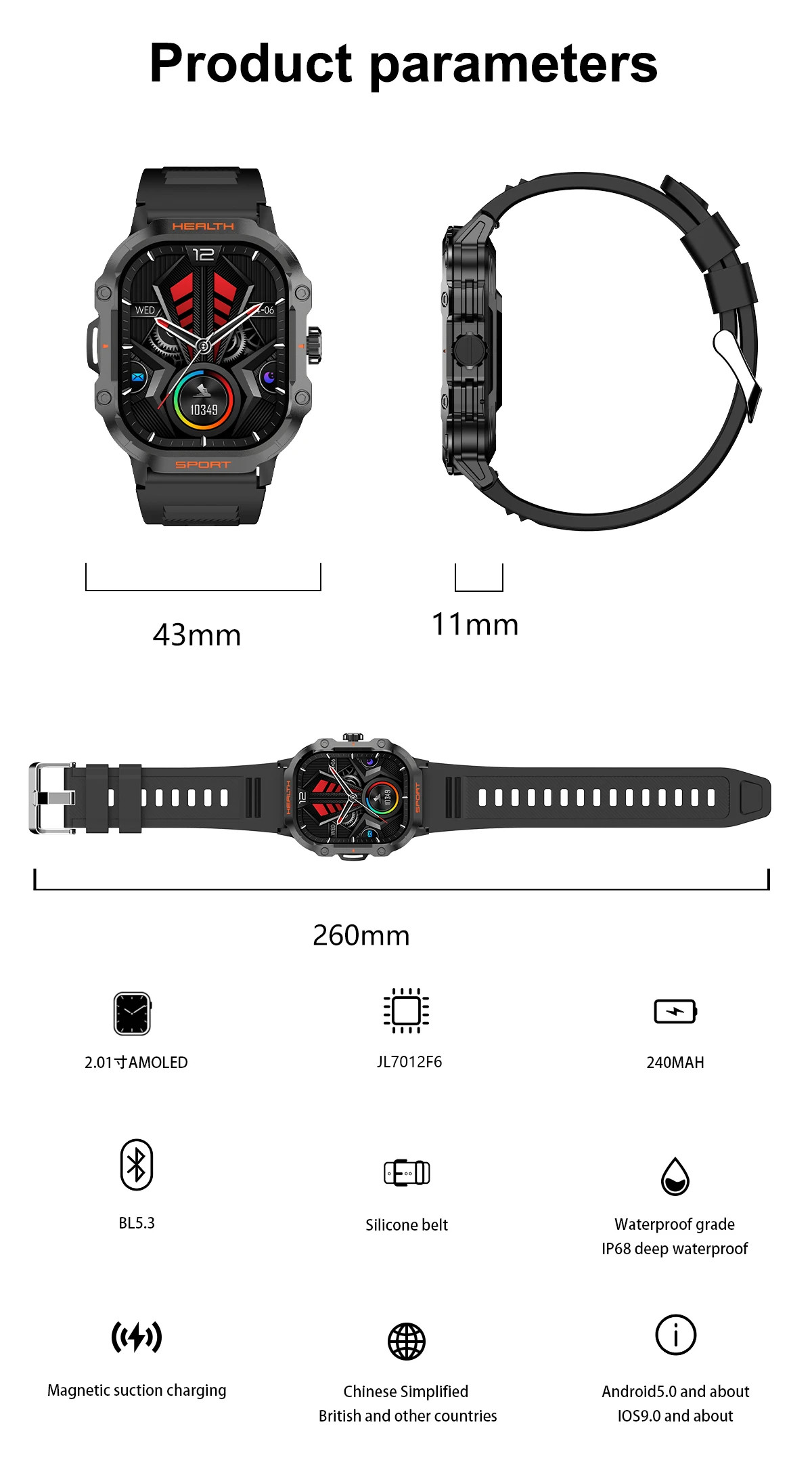 2.1inch Amoled Smart Watch HK24 Men Sports AI Voice Assistant Health Monitoring for men