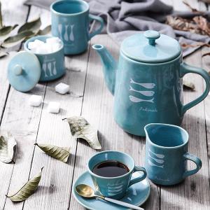 Quality Fish Decal Reactive Glazed 1000ml Turquoise Aqua Teapot wholesale