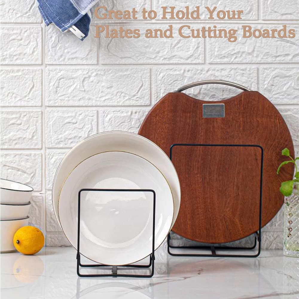 Metal Dish Organizer Stand for Kitchen Counter Black White 6.4 L x 4.5 W x 7.9 H inch