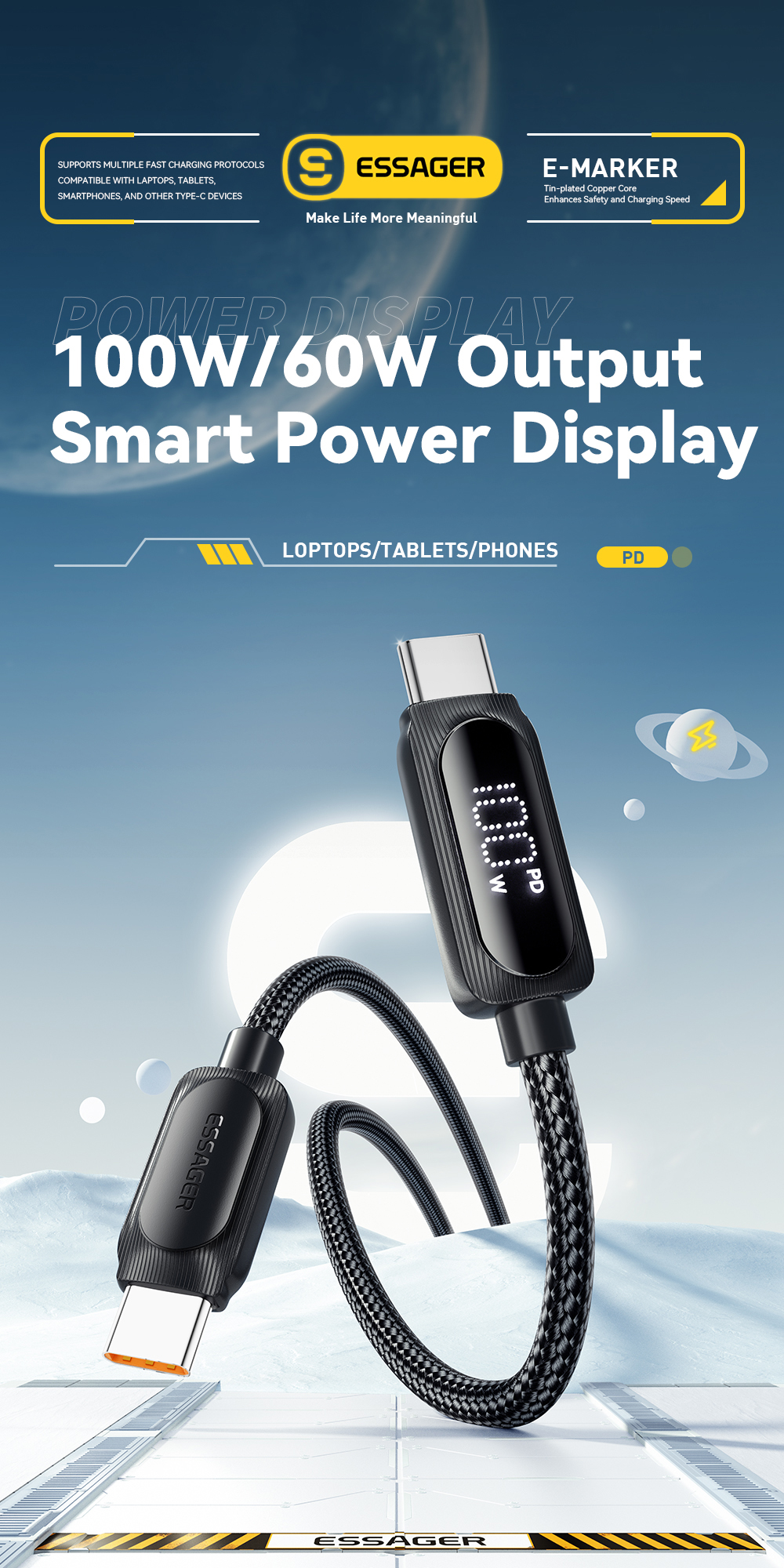 Zinc Alloy USB C Fast Charging Cable 60W 100W ESSAGER ES-X57 Series