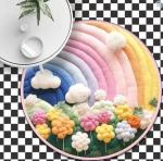 Circular Rainbow Children'S Room Carpet 3D Effect Cartoon Cloud Decorated Carpet