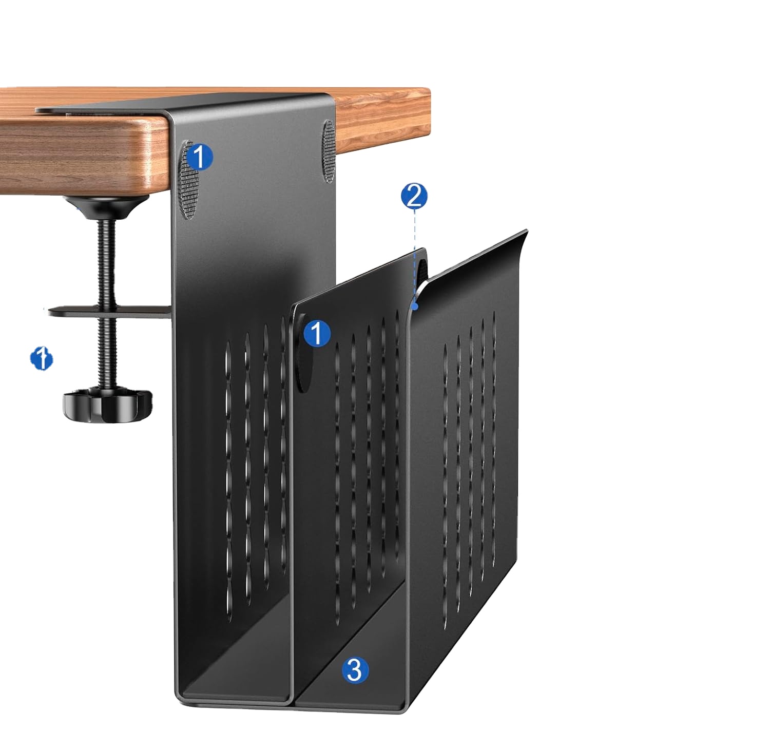 2 Tier Hanging Desk Organizer No Drill Alloy Steel Under Desk Storage for Office Black