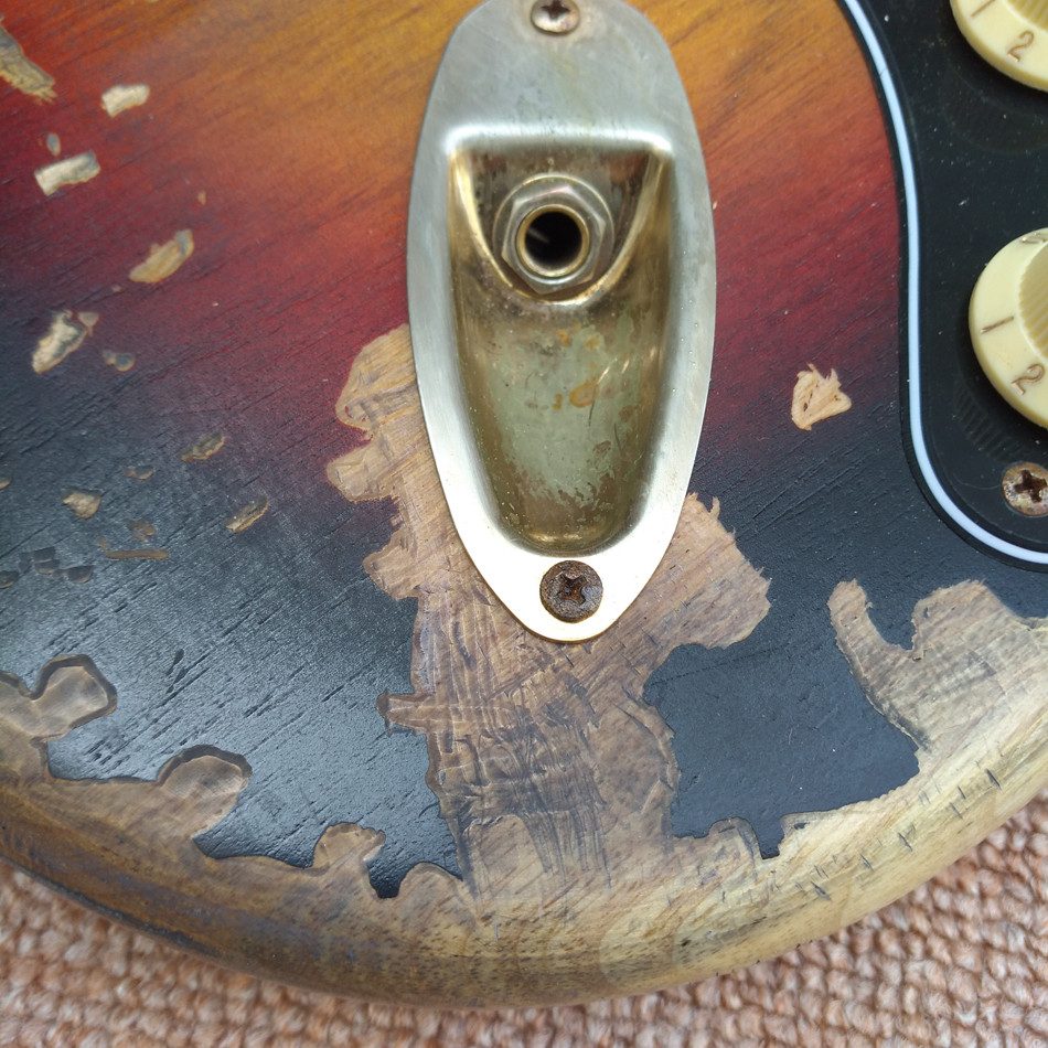 New style high quality relic remains ST electric guitar, handmade SRV aged relic electric guitar, Vintage Sunburst