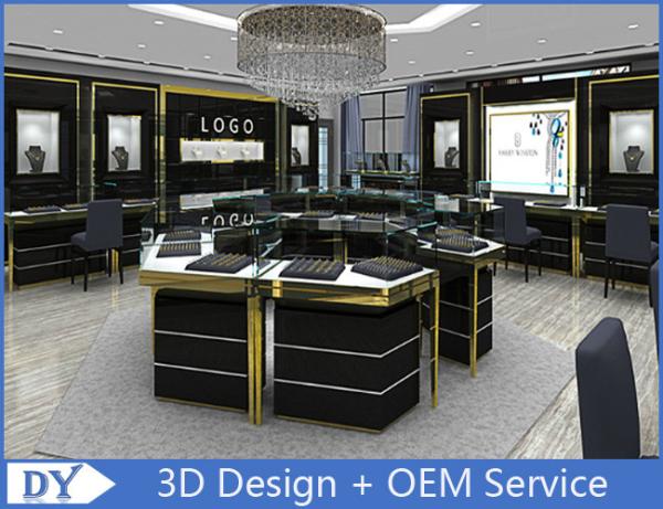 Custom Made Mirror Black Glass Jewelry Display Cases / Retail Jewellery Display