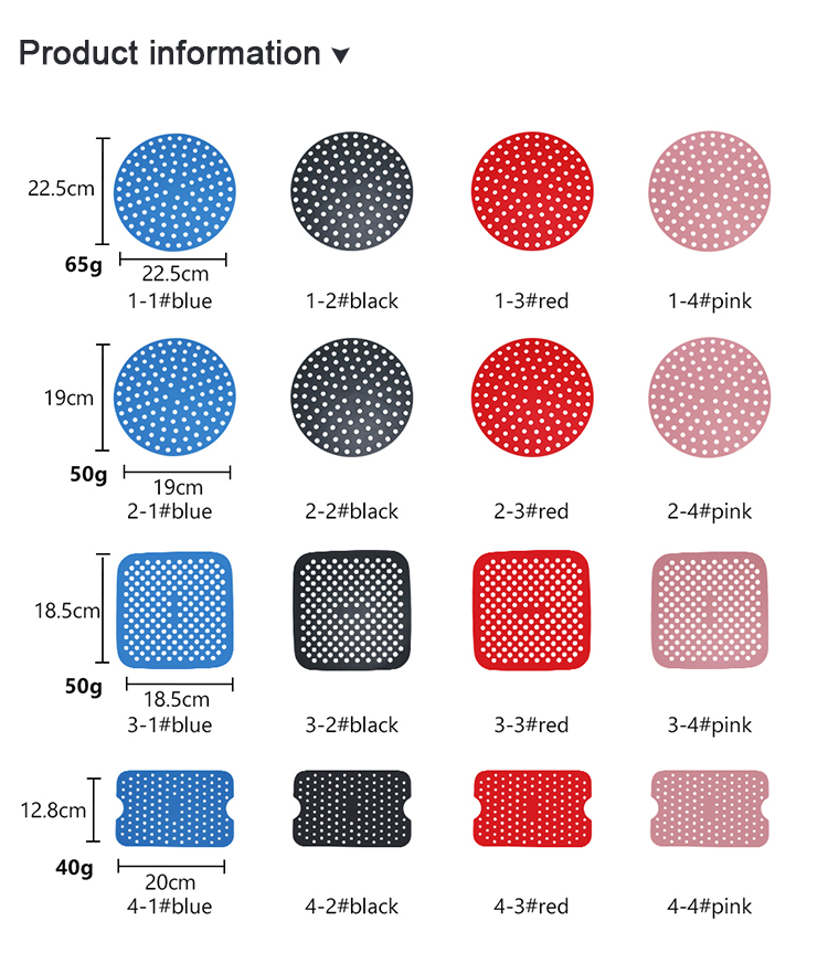 Custom Reusable Silicone Kitchenware Set , Air Fryer Silicone Pad Round Square Shape