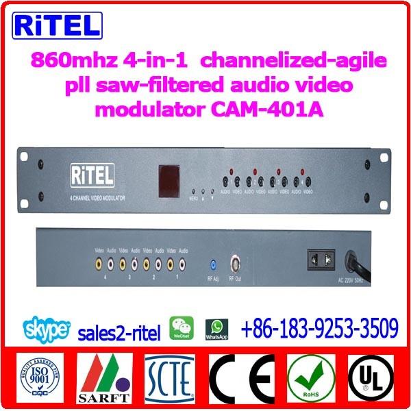 Cheap 860mhz 4-in-1  channelized-agile pll saw-filtered audio video modulator CAM-401A for sale
