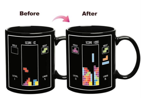 New creative gift product tetris colour change temperature sensing ceramic mugs