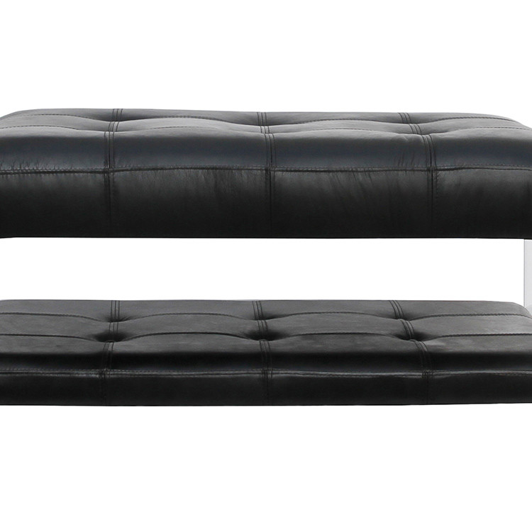 Antique Ottoman Footstool L101cm Black Leather Bench With Acrylic Legs