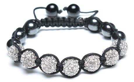 Adjustable Shamballa Bracelet, Magnetic Hematite Rounds/Crystal Rhinestone Ball