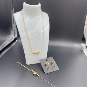 Quality High Polish Newest Gold Color Stainless Steel Earring ,Necklace , Bracelet Sets For Lady wholesale