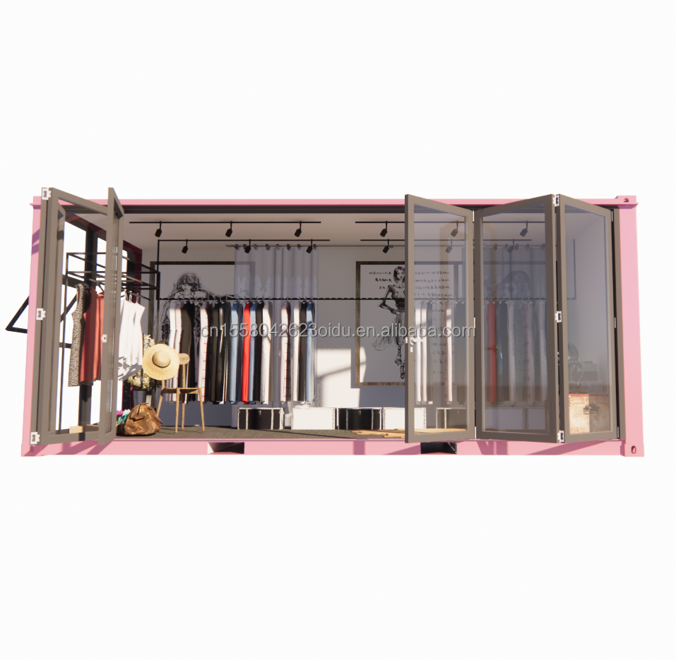 Customized Color Steel Frame 20ft Prefab Container Clothing Store Kiosk Booth Mobile Shop with Galvanized Steel Bending