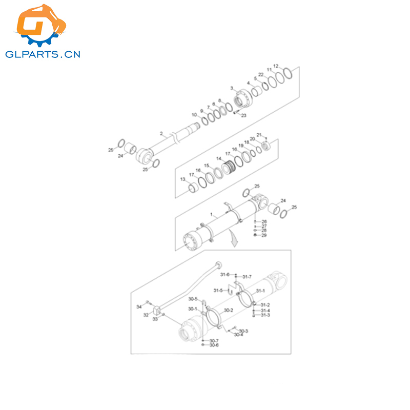 31Y132941 31Q950130 For Hyundai Excavator R320LC-9 R320-9 Hydraulic Arm Cylinder Assembly