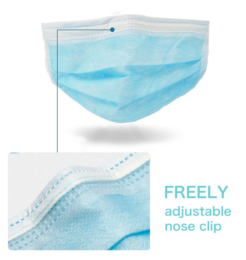 Non Irritating 3 Ply Non Woven Face Mask , Latex Free Disposable Blue Mask
