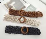 5cm Width Woven Cotton Waist Belt Round Wooden Buckle