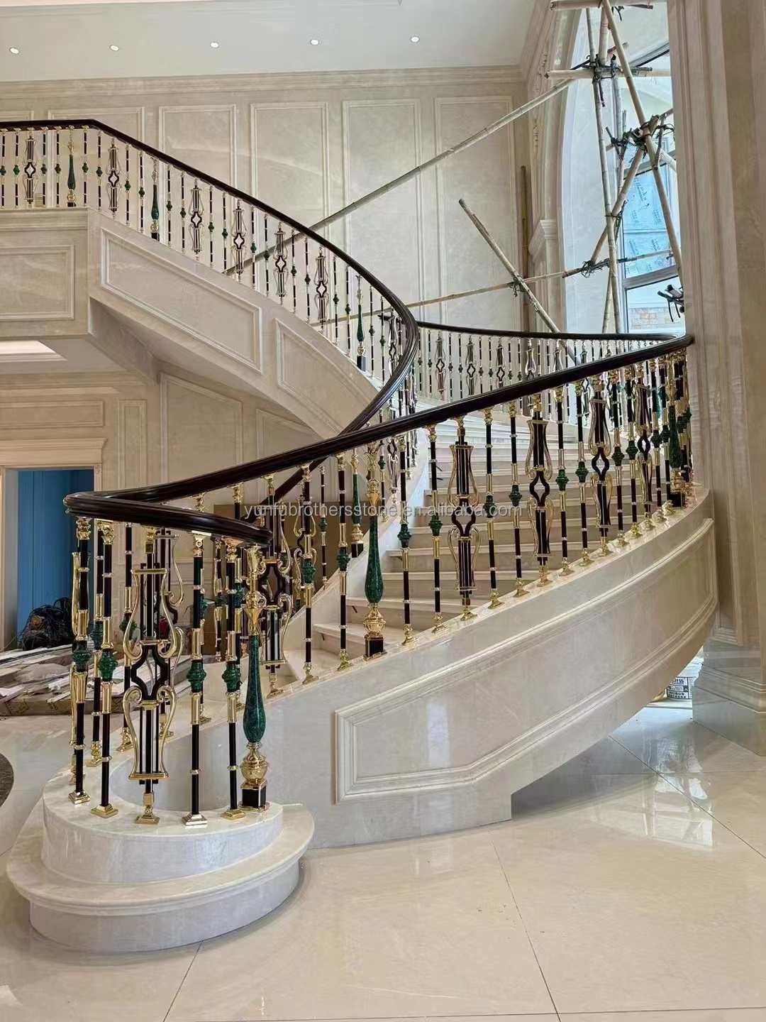 Modern Polished Beige Marble Stairs for Hotels and Villas Graphic Design Flooring