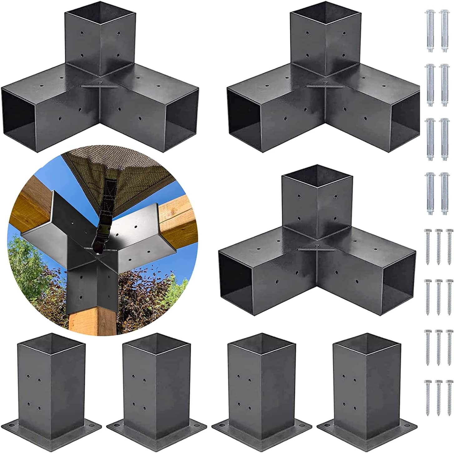 Powder Coated Woodworks Pergola Bracket Hardware Kits for Gazebos and Patio Pergolas
