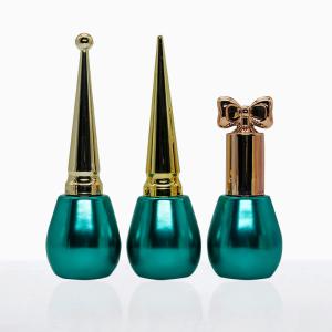 Quality Glossy Green Round Nail Polish Bottles With Brush 10ml Refillable wholesale