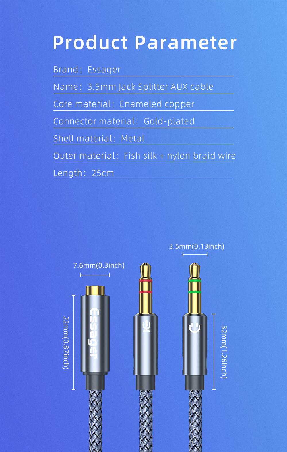 2 In 1 3.5MM Audio Cables Supporting Headphone Microphone Speaker