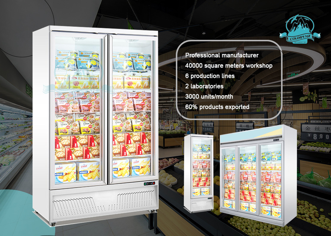 Supermarket Frozen Meat Upright Display Freezer Glass Door Freezer