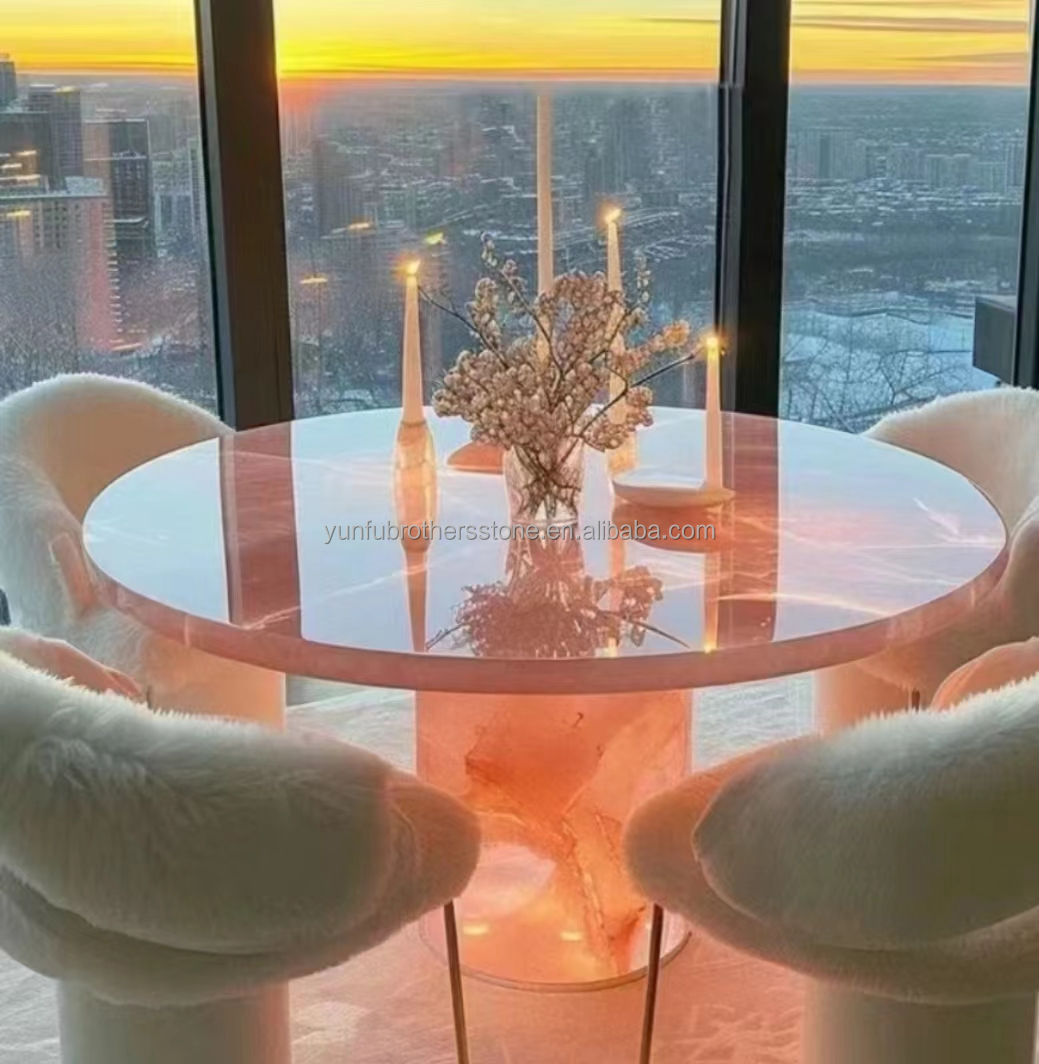 Natural Stone Backlit Pink Onyx Translucent Stone Slab for Modern Table and Batutub