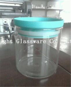 Quality clear glass storage jar with plastic lid, glass container wholesale