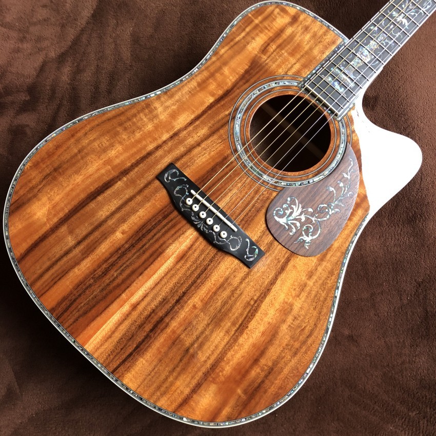 Custom 41 Inch Solid KOA Wood Top Cutaway Classic Folk Acoustic Guitar Real Abalone Inlay D-Shape Electric Guitar Wood P