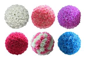 Quality Silk Plastic Artificial Kissing Ball Flower Arrangement 15'' 16'' 17'' wholesale