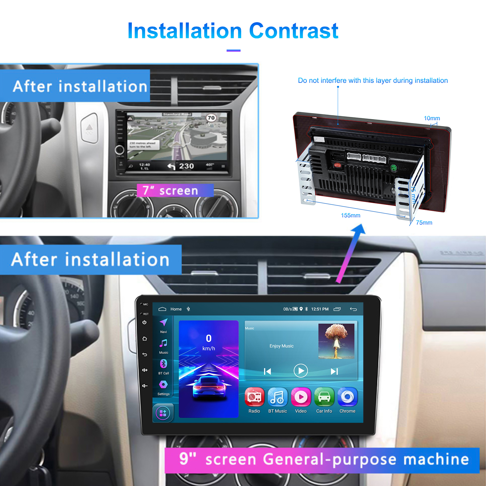 7/8/9/10/12/13 inch Wireless CarPlay Android Player with Build-in 2DIN GPS Navigation