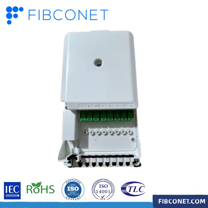 Waterproof 1x8 Splitter SC APC Simplex Fiber Optic Distribution Box for 8/16 Cores FTTH