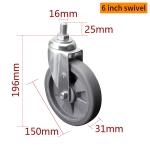 110kg TPE Threaded Caster Wheels 6 Inch Medium Duty Castors 5716S-57