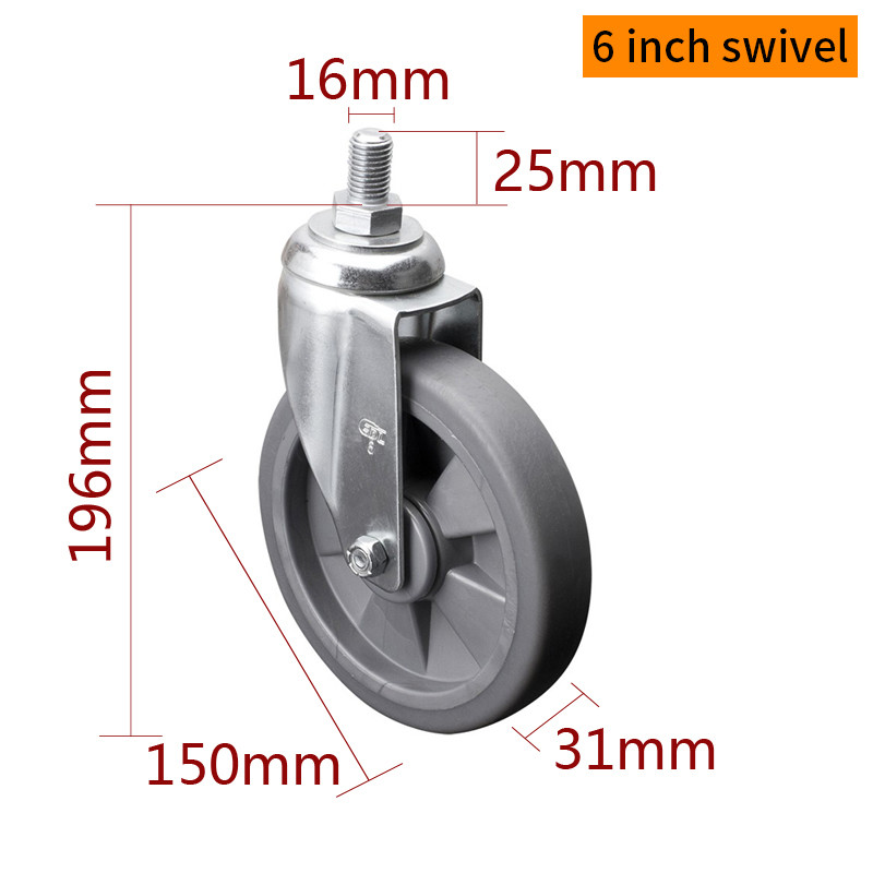 110kg TPE Threaded Caster Wheels 6 Inch Medium Duty Castors 5716S-57