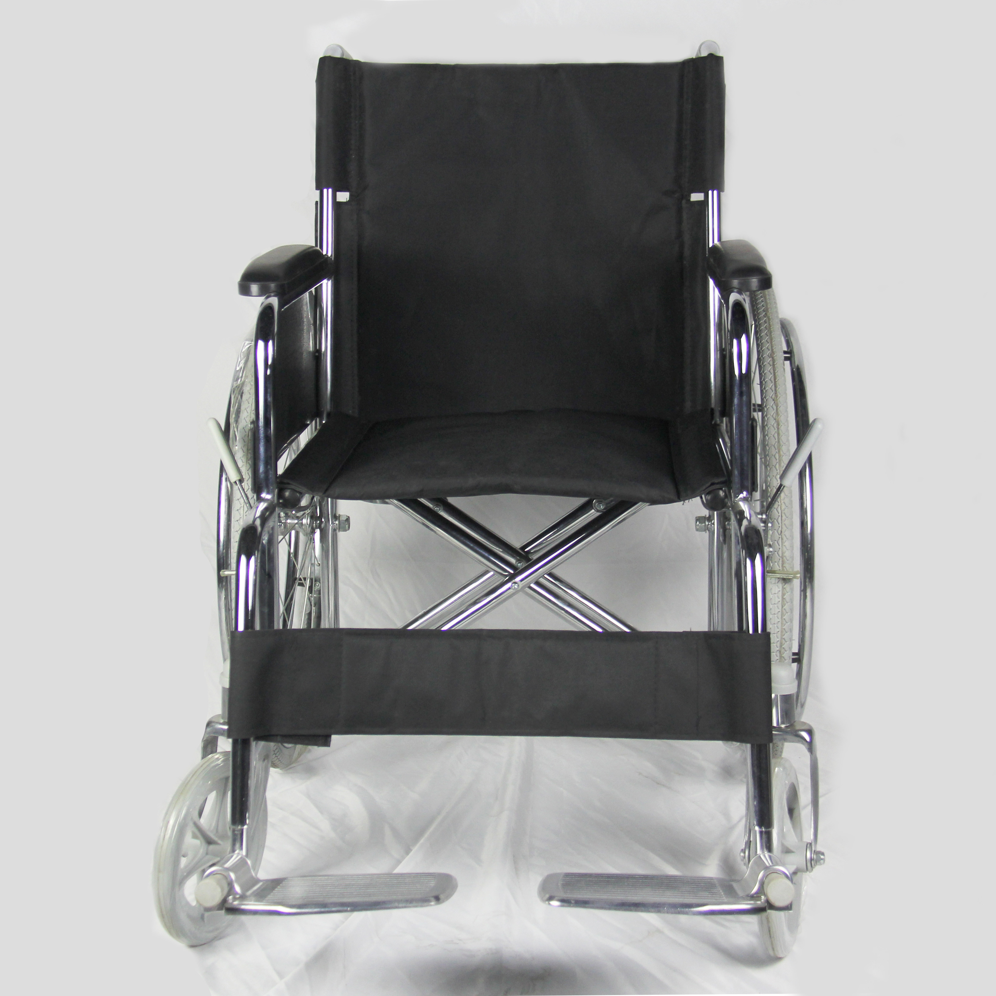 Chromed Frame Folding Steel Wheelchair With Double Cross Bar