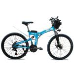 Blue Folding Full Suspension Electric Mountain Bike 26 Inch Wear Resistant