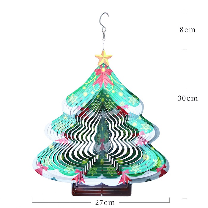 Width 27cm Rotating Metal Wind Spinner 3D Christmas Tree Wind Chimes