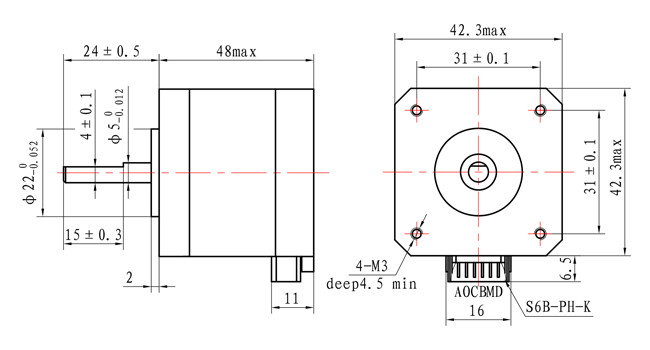 【42SHD0435】1.8 Degree 12V 400mN.m High Torque 48mm length Nema 17 Hybrid Stepper Motor with CE