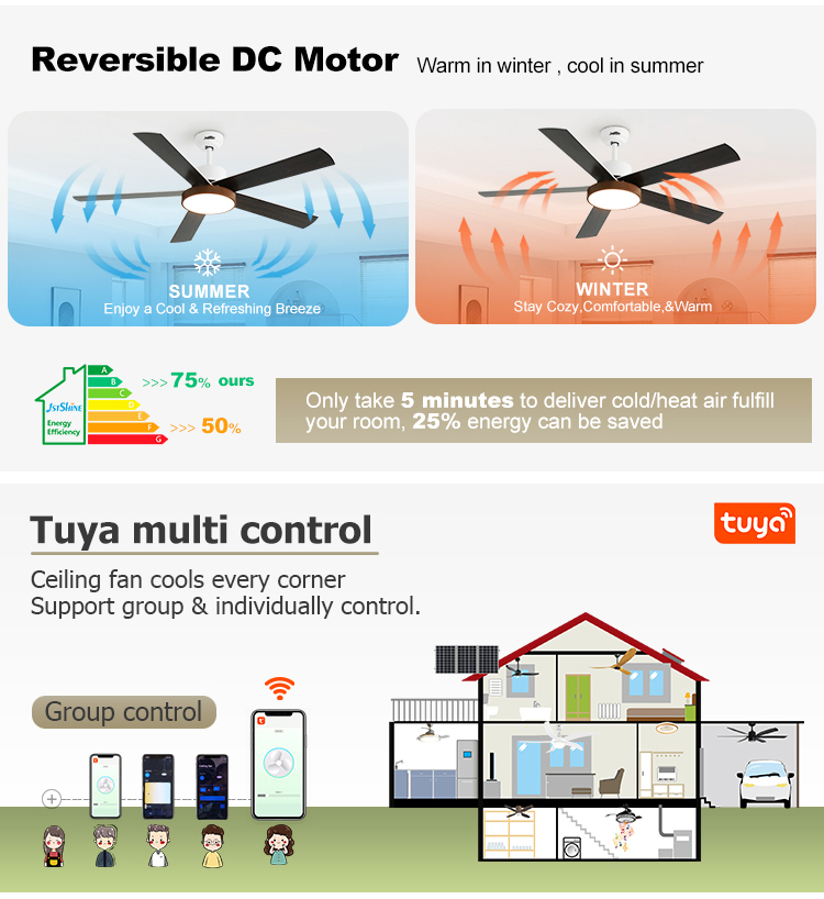 OEM LED Ceiling Fan 54 Inch 6 Speeds Remote Control Dimmable Light 3 Color Options