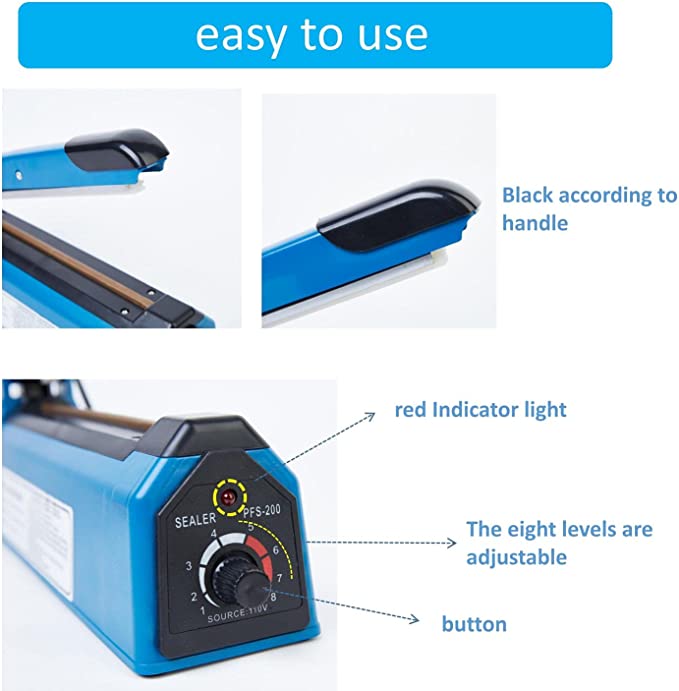 Blue 8 Inch Impulse Bag Sealer 200mm Heat Sealing Machine Convenient Kitchen Helper