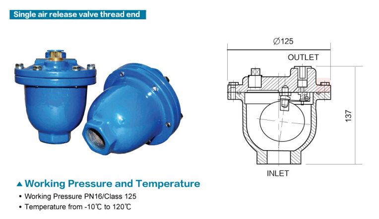 PN16 Cast Iron Air Release Valve ANSI / JIS/ DIN Single Air Vent Valve Thread End