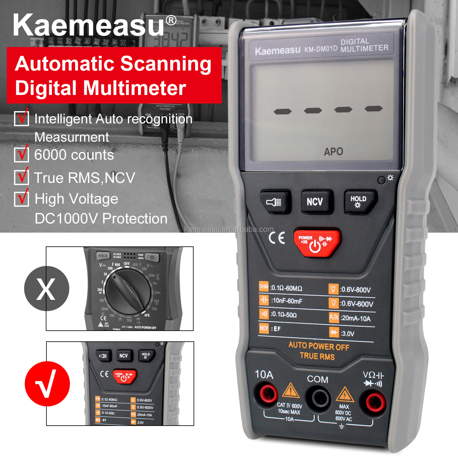 Multifunctional Waterproof AC Voltage Tester Clamp Meters with NCV and T-RMS Function