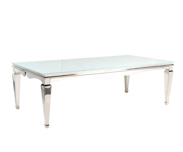 Decoration Glass Top Wedding Table 120x240x75cm Stainless Steel Frame 0.42cbm